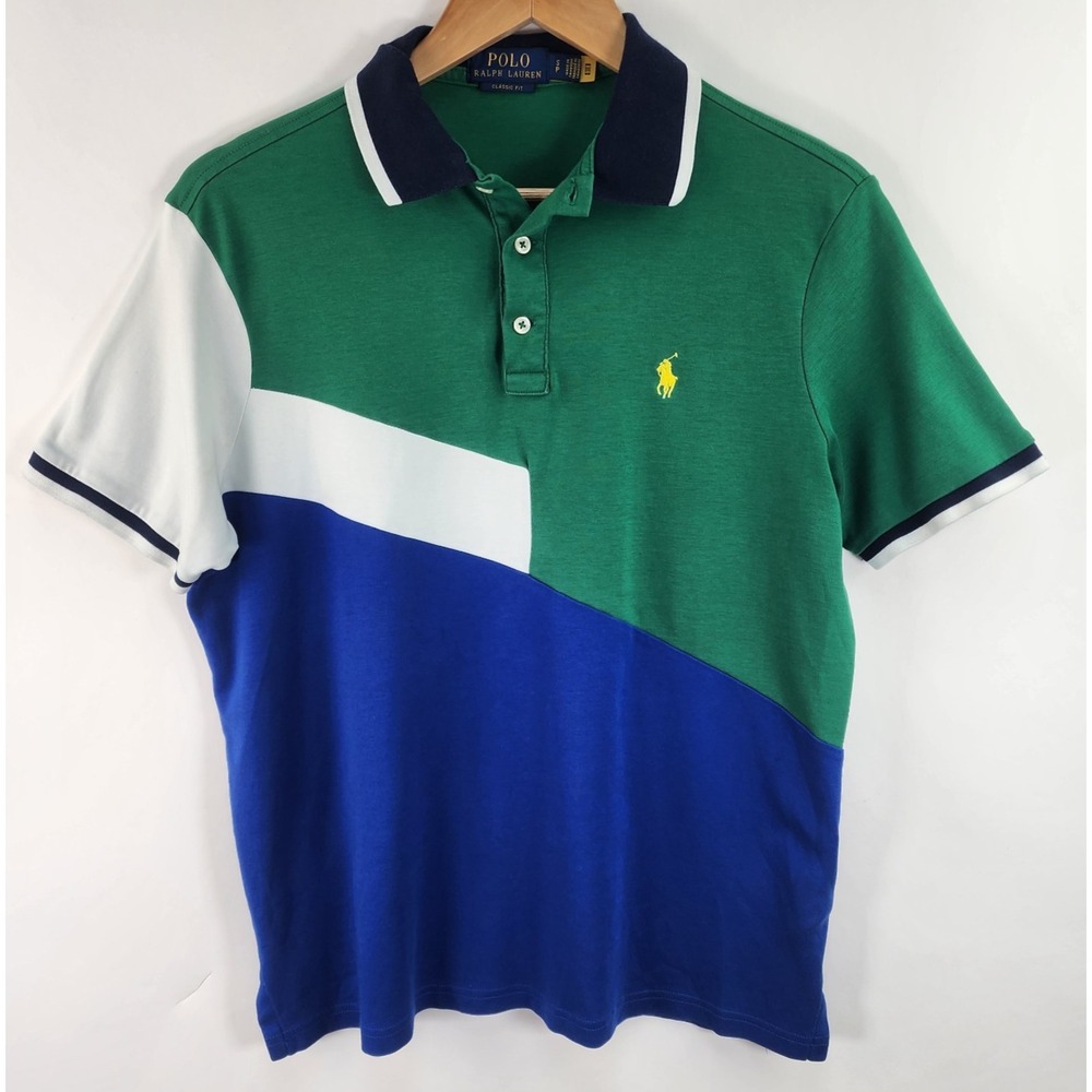 Ralph Lauren Polo Shirt Men's S Green Blue Colorblock Classic Fit Preppy